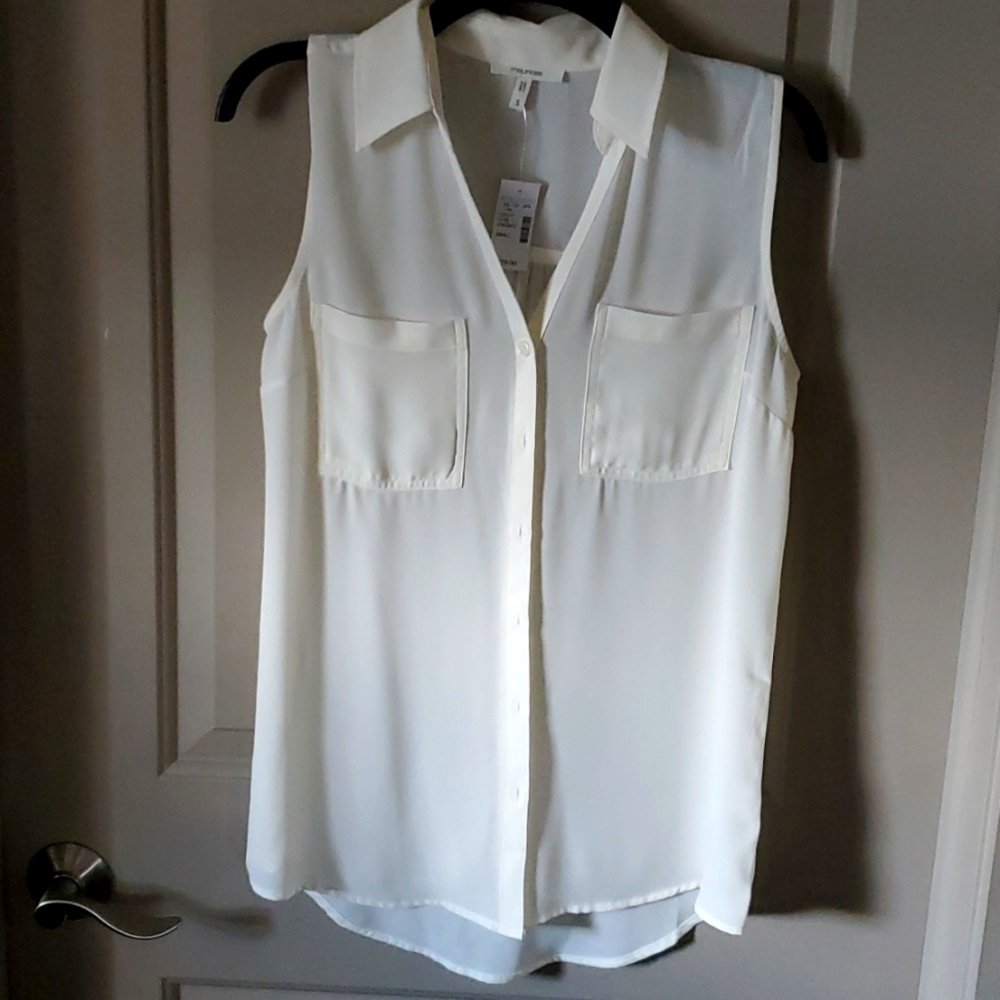 Sleeveless Cream Sheer Blouse